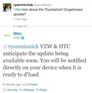 HTC Thunderbolt Gingerbread Update