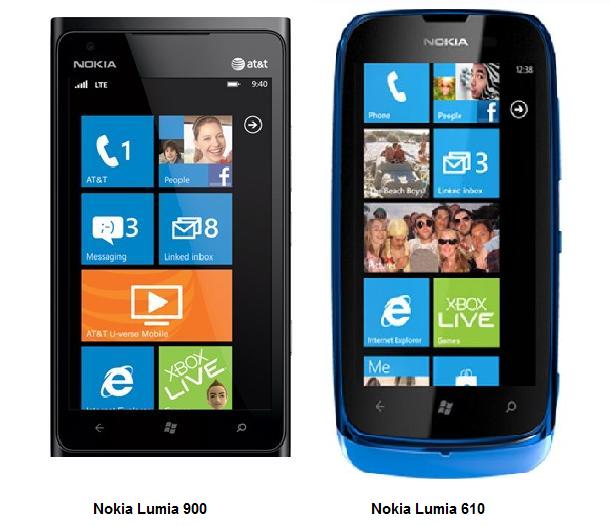 Nokia Lumia 900 vs Lumia 610 Nokia Lumia 900 vs Lumia 610